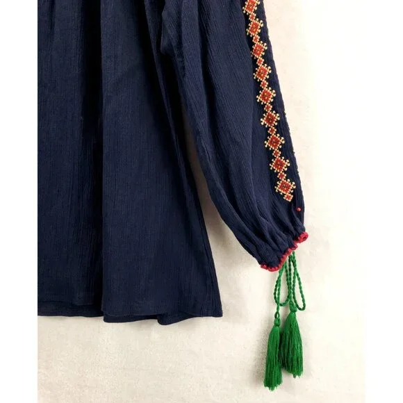 Ukrainian Traditional Blouse XXL Navy Colorful Geometric CrossStitch Embroidery - Picture 10 of 11